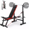 Foldable Weight Bench Adjustable w/Squat Barbell Rack and Removable Foot
