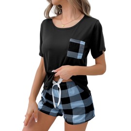 MAIABLEAU Pajama for Women Pj Set Two Piece Sleepwear Soft Loungewear Short Sleeve Top and Shorts Outfits Set Blue M