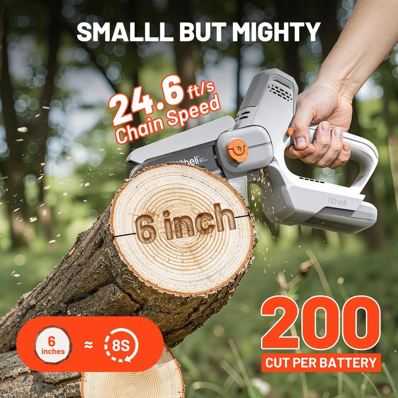 Litheli 6-Inch Mini Chainsaw Cordless, 20V 2.0Ah Battery Powered Handheld