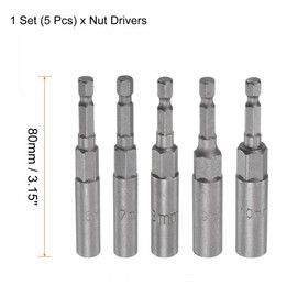 TA-VIGOR 5Pcs 1/4 Quick-Change Nut Driver Bit Set, 3.15 Length Hex Shank 6mm 7mm 8mm 9mm 10mm Nut Setter Drill Bits for Machine Maintenance, Woodworking, Auto Repairing, No-Magnetic
