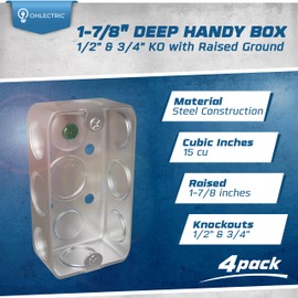 OHLECTRIC 4 Pack - 4” Rectangle Steel Electrical Box| 1-7/8" Deep Box with 1/2” & 3/4" Knockouts, Fire Rated | Ideal for Lighting Fixtures, Switches and Receptacles