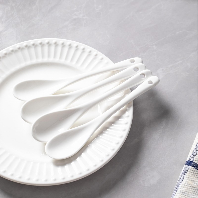 MIUFA 6PCS Porcelain White Coffee Spoons Espresso Tea Sauce and