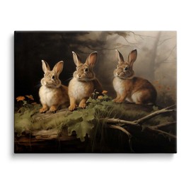 B.B.F MAKE Woodland Rabbits Canvas Wall Art, Adorable Hares Oil Painting Home Décor, 16x20 in Nature-Inspired Wall Decor, Stunning Canvas Prints for Living Room, Bedroom, Nursery, or Office