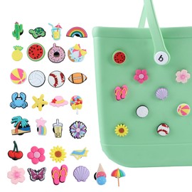 30Pcs Small Charms for Bogg Bag, Insert Cute Summer Style Bag Charms Decoration for DIY Rubber Beach Tote with 10mm-15mm Hole