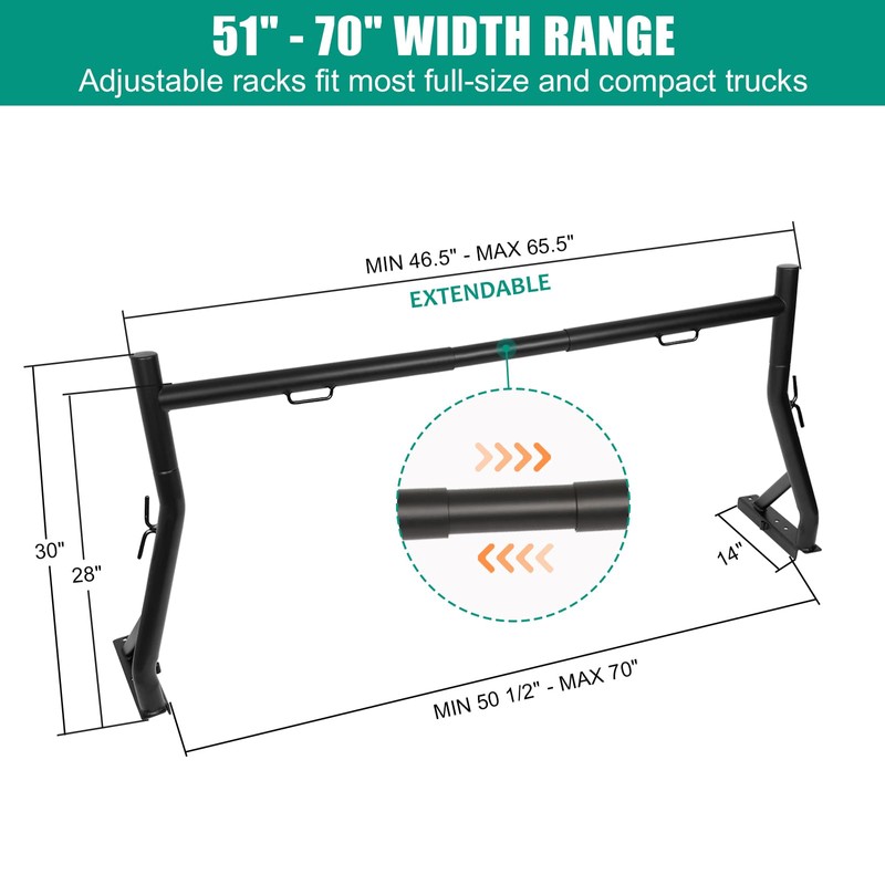 OUTPRIZE Non-Drilling Truck Rack, Heavy Duty Steel Extendable Truck Bed