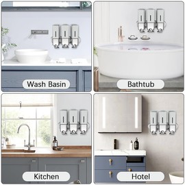 prosfalt 3 x 500ml per Cup Wall Mounted Manual Soap Dispenser for Home, Bath, Kitchen, Hotels, Restaurants. Shower and Lotion Dispenser (Silver)