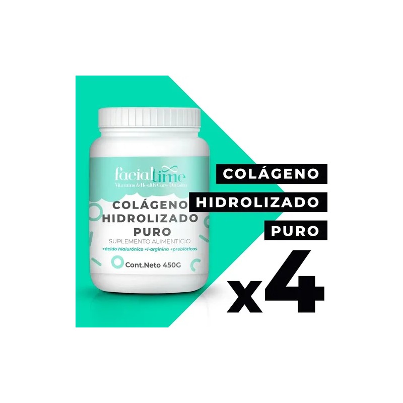 Kit 4 Colágeno Hidrolizado Puro + Ácido Hialurónico 450 Gr