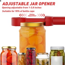 Banyaa Jar Opener Bottle Opener for Seniors with Arthritis, Multi Retractable Magnetic Can Opener, Jar Grippers for Opening Jars, Kitchen Gadgets for Weak Hands and Senior Arthritis (Red)
