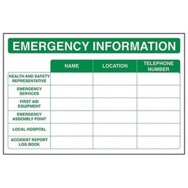 V Safety Emergency Information Sign - 300mm x 200mm - 1mm Rigid Plastic
