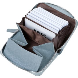 EpicGreen Pleated Card Case Mini Wallet Skimming Protection No Folding Bills Women's Men's RFID Large Capacity Box-Shaped Coin Purse Genuine Leather Small Wallet, blue