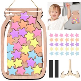 Reward Glass Magnetic Reward System Children's Reward System Primary School Teacher Supplies Reward Glass with Wooden Holder and 20 Stars, 14.5 x 21 cm Reward Glass Classroom for Good