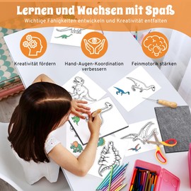 DazSpirit DazSpirit Prickelnadel Set Kinder, Komplettes Prickelset Kinder ab 4 mit 2 Prickelfilz, 2 Prickelnadel & 10 Stickbilder, Entwickelt für Kleine Hände, Prickeln Kit für Kreative Projekte (Dinosaurier)