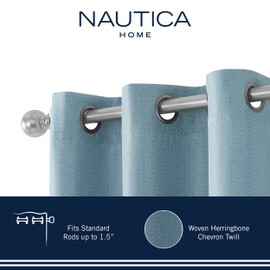 Nautica Thermal Woven Room Darkening Window Curtain Panel Pair | Thick Thermal Insulated Drapes | Grommets | Set of 2 | Measures 38”x 84” | Dusty Blue (Milton)