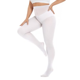CozyWow Plus Size Tights for Women Run Resistant 80D Soft Solid Color Semi Opaque Tights High Waist 1X 2X 3X 4X White-3XL