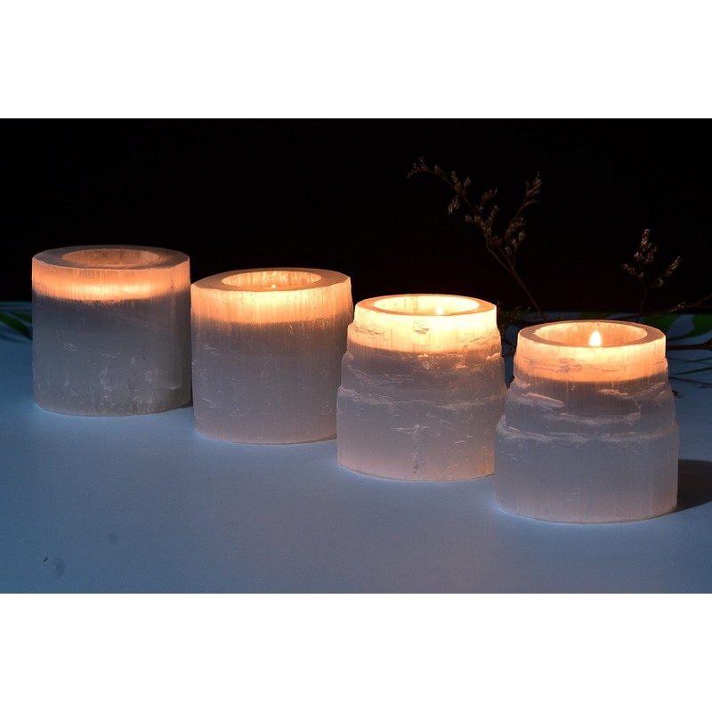 AMOYSTONE Selenite - Portavelas de cristal redondo para velas de