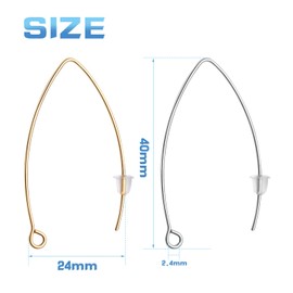 40pcs 316 Stainless Steel Ear Wires V-shape Hypoallergenic Earrings Hook 40pcs Clear Earring Backs for Jewelry Making Crafting,Silver and Gold