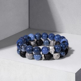 AWNL Men's Double Strand Bracelet with Dumortierite Volcanic Picasso Natural Gemstones Healing Protection Beads Bracelet Gift for Men