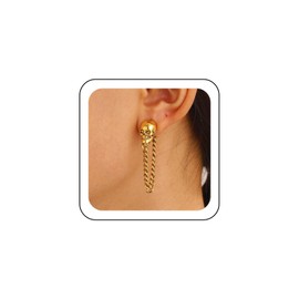 Zeshimb Gothic Skull Chain Earrings Gold Chain Tassel Dangle Skeleton Earrings Vintage Ghost Skull Stud Earrings Sugar Skulls Statement Earrings Y2k Jewelry for Women