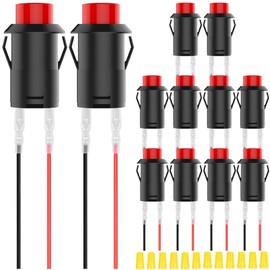MKBKLLJY 12Pcs 12mm Latching Red Mini Push Button Switch AC 250V/1.5A 125V/3A SPST 2Pin Snap-in Design Micro Round Switch with Terminal Wires and Wiring Cap for Car Boat PC Table Lamp DIY Model