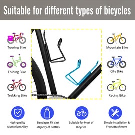 2 PCS Bike Water Bottle Holder, Black+Blue, Bicycle Lightweight Aluminum Alloy Water Bottle Holder Cages Brackets for Mountain Bike with Screws, Come with 1 hex Wrench Tool