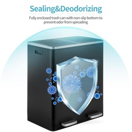 ComfyCorner 16 Gallon Rectangular Stainless Steel Trash Can, Dual Compartment Garbage Bin with Recycling Combo, Metal Dustbin Lid, Removable Liner, Indoor Hands Free Waste Bucket for Kitchen Home