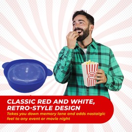 Microwave Popcorn Popper with Lid And 4 Vintage Style Popcorn Buckets - Silicone Popcorn Maker - Collapsible Popcorn Bowls - BPA-Free Popcorn Container - Movie Night Supplies (blue)