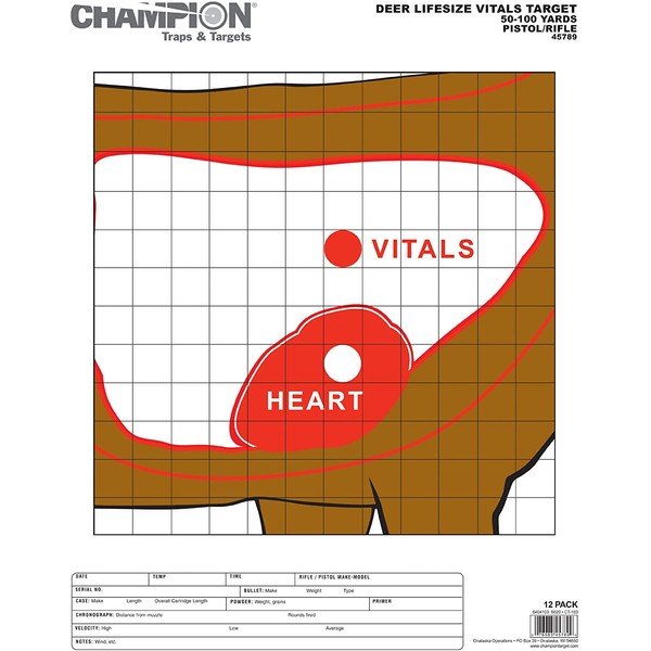 Champion Deer Vitals Paper Target, 14x18, 12ct