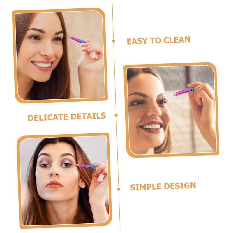 Healvian 2pcs Professional Eyebrow Tweezers Portable Stainless Tool with Brush