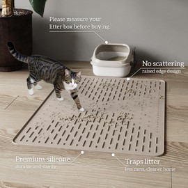 OHMO Cat Litter Mat Large Trapping Mat Premium Silicone Rubber 31.5x23.6 Beige，Waterproof and BPA Free Kitty Litter Box Mat, Easy to Clean and Keeps The Floor Tidy
