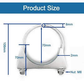 2 Pcs 70mm Exhaust Clamp, Heavy Duty Exhaust Clamps U Clamps, Special Clamp for Exhaust Pipe U-Shaped Galvanized Pipe Clamp, Exhaust U Bolts for 70mm Diameter Exhaust Tail Pipe Clamps