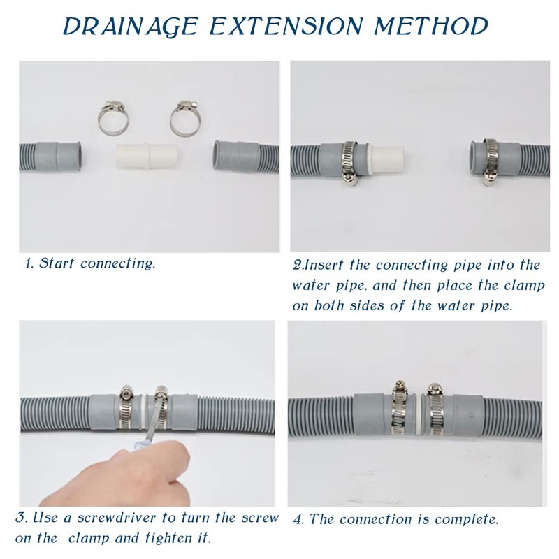 DODUOS 2.5M Washing Machine Drain Hose Extension Pipe Kit, Universal