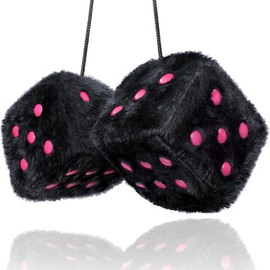 Black Fuzzy Dice Car Accessories – Plush Cute Pink Car Accessories for Interior - Plush Rear View Mirror Hanging Ornament Decorations - Retro Y2K McBling 2000s Aesthetic Decor - (Black Pink) Windshield - Color: Pink and Black