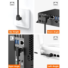 CableCreation CAT6 Ethernet Extension Cable, Shielded 8P8C Ethernet Patch Cable,Up Angled Support Bandwidth Up to 250mhz,1.6ft/0.5m,Black