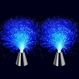 Sensory Fiber Optic Lamp - Ice Fiber Lamp with Battery Powered / Cone Base ，LED Color Changing Calming Mood Night Light (2 Pack)