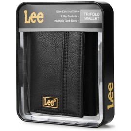 Lee Men’s Trifold Wallet, Pebble Grain Leather Wallet with Flip ID Window