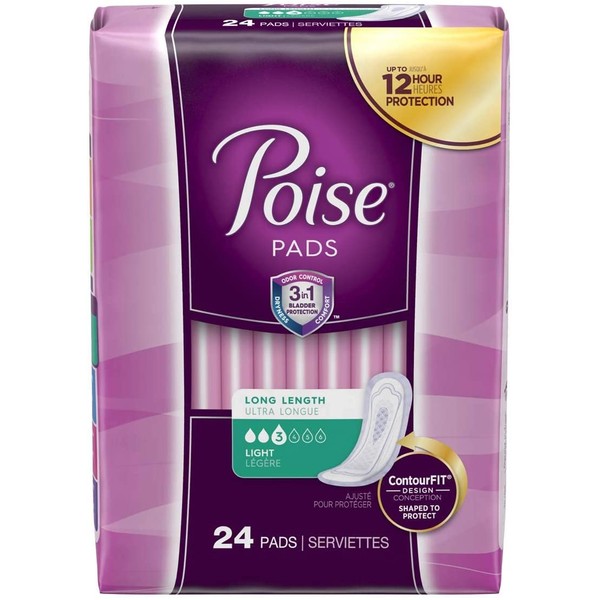 Poise Long Length Bladder Control Pad Light Absorbency Absorb-Loc One Size Fits Most Female Disposable, 48536 - Case of 96