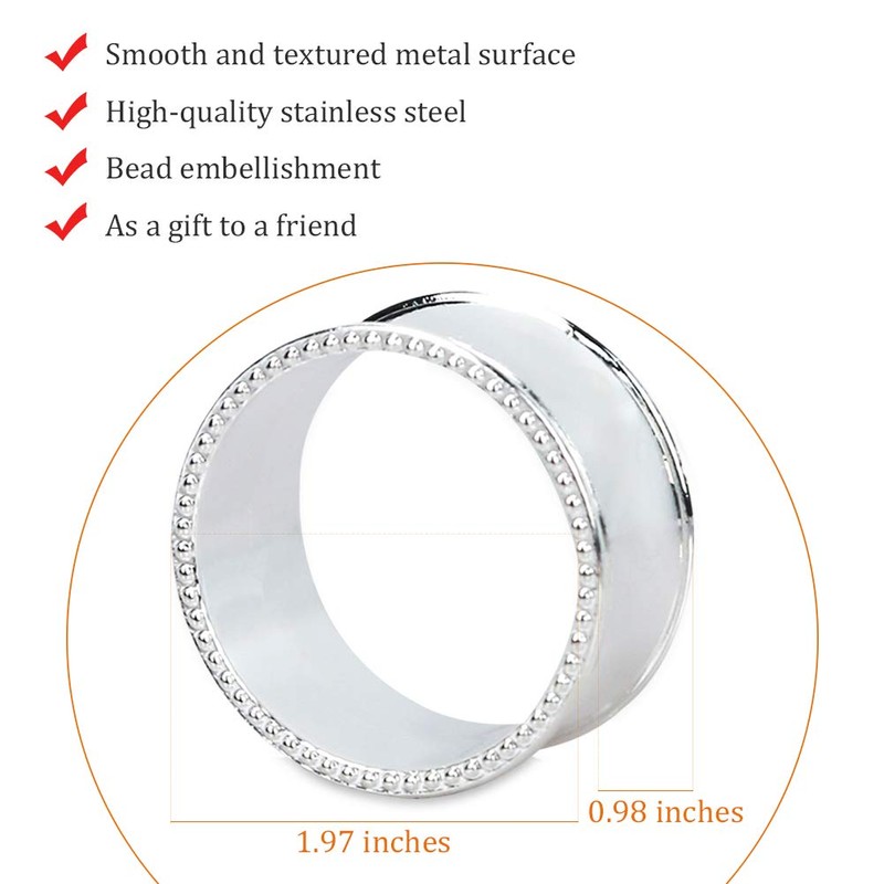 Frjjthchy 6 Pcs Stainless Steel Bead Side Napkin Rings Delicate