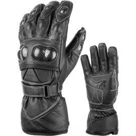 ADM Premium Leather Gloves for Motorcycle, Motorbike, Hiking and Other Outdoor sports Full Finger Gloves Suitable for Winter with I Touch Compatible 9012 (9012 Black, XXL)