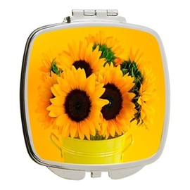 Island Gifting - Beautiful Sunflowers in Yellow Pail - Square Compact Mirror - Travel Mirror