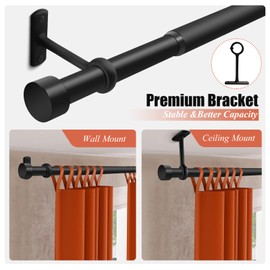 1 Inch Curtain Rods for Windows, 32 to 144 Inch Black Rustic Curtain Rod Set, Modern Design Drapery Tubes with Brackets Room Divider, For Indoor and Outdoor