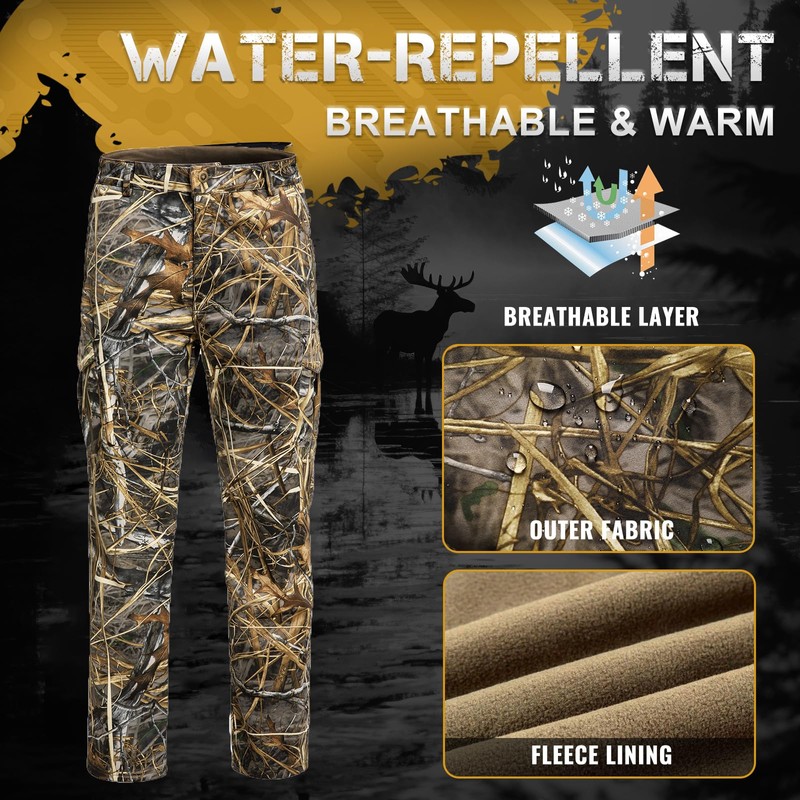 YEVHEV Hunting Pants for Men Camouflage Clothing Gear Windproof Fleece