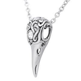 Controse Raven Skull Necklace Clear Crystal with Tattoo Design Pattern Pendant