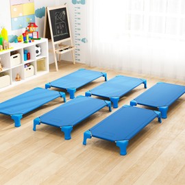 KOTEK Stackable Daycare Cots for Kids, Portable Children Nap Cots, 52" L x 23.5" W, Ready-to-Assemble, Space Saving Toddler Preschool Cots for Sleeping Naptime (6 Pack, Blue)