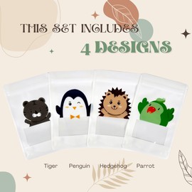 Cute Animal Goodies Bags | Reusable Stand Up Pouch with Clear Window | Zipper Closure | Resealable | Heat-Sealable | Great for Gift & Small Business (5.1 x 8.2", 12, Count)