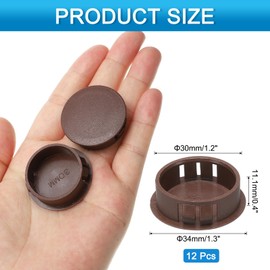 sourcing map 12pcs Nylon Plastic Hole Plugs, 1-1/5"(30mm) Round Drill Screw Hole Plugs Covers Knockout Locking Plastic Plugs Insert End Caps for Kitchen Cabinet Furniture, Dark Brown