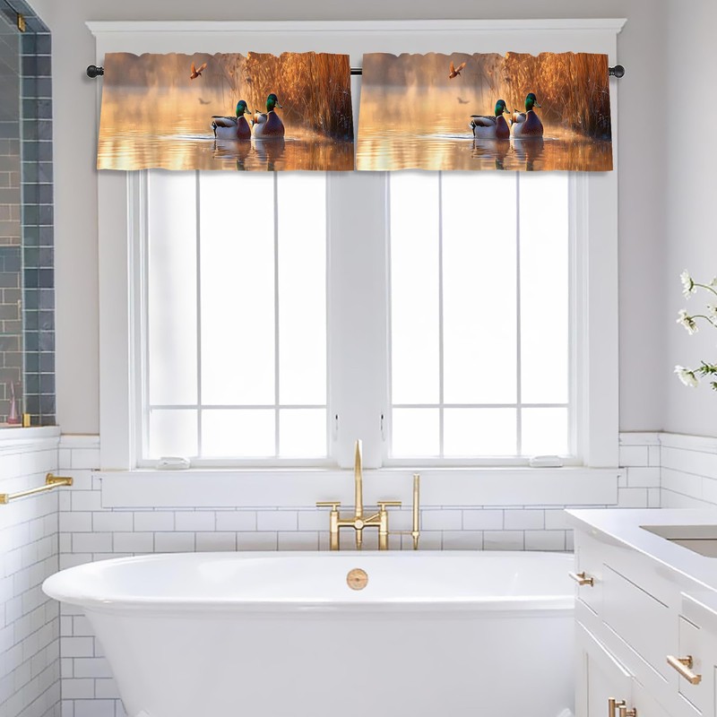 Twistmyst Rustic Wildlife Mallard Duck Valances for Windows 2 Pack,Rod