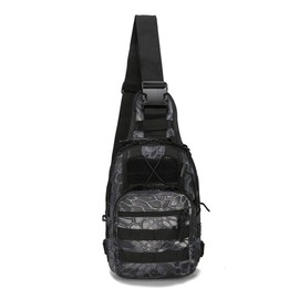 MICROSEVEN Men Backpack Molle Tactical Sling Chest Pack Shoulder Bag Outdoor Hiking Travel (Black Pythons Grain)
