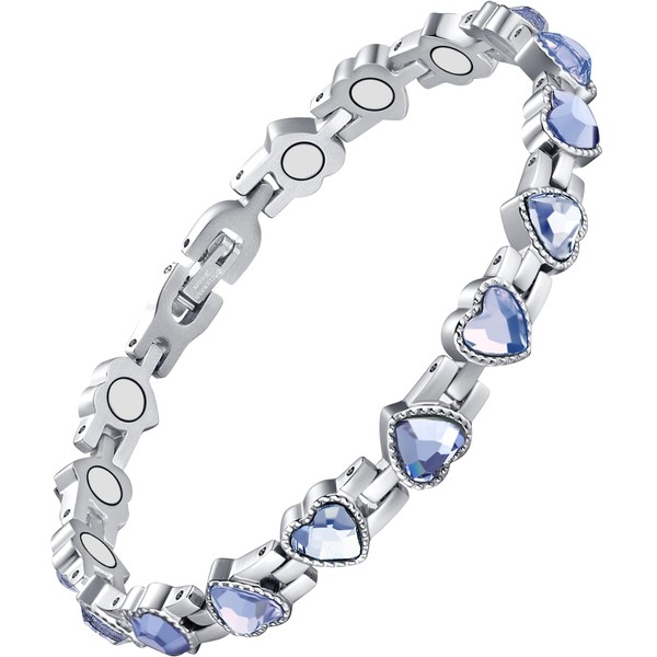 Feraco Magnetic Bracelet for Women Titanium Steel Magnetic Bracelet with Neodymium Magnets & Sparkling Crystals, Christmas Jewelry Gifts (Blue)