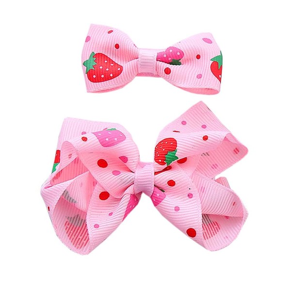 Baby Girls Pink Strawberry Hair Bow Clip Alligator Pink Bow Hair Clip for Toddlers Little Girls Kids 2 Pack ZFJ42 (Strawberry Pattern)