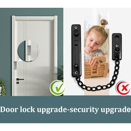 Door Lock,Home Security Door Latch Device,Childproof Door Security Lock Defender with 3" Screws for Inward Swinging Door,Easy to Install Aluminum Construction Satin Nickel Door Locks(Silver-2 Pack)